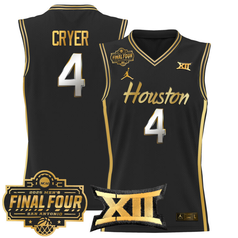Men Houston Cougars #4 Cryer black 2025 Final Four Patch NCAA Jersey